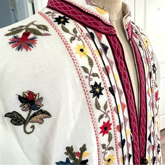 Zara Embroidered Linen Blend Floral Bird Jacket Shirt - Picture 6 of 17